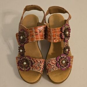 Spring Step Women's Sandals - Orange and Purple Floral L'Artiste RADD GEO 38